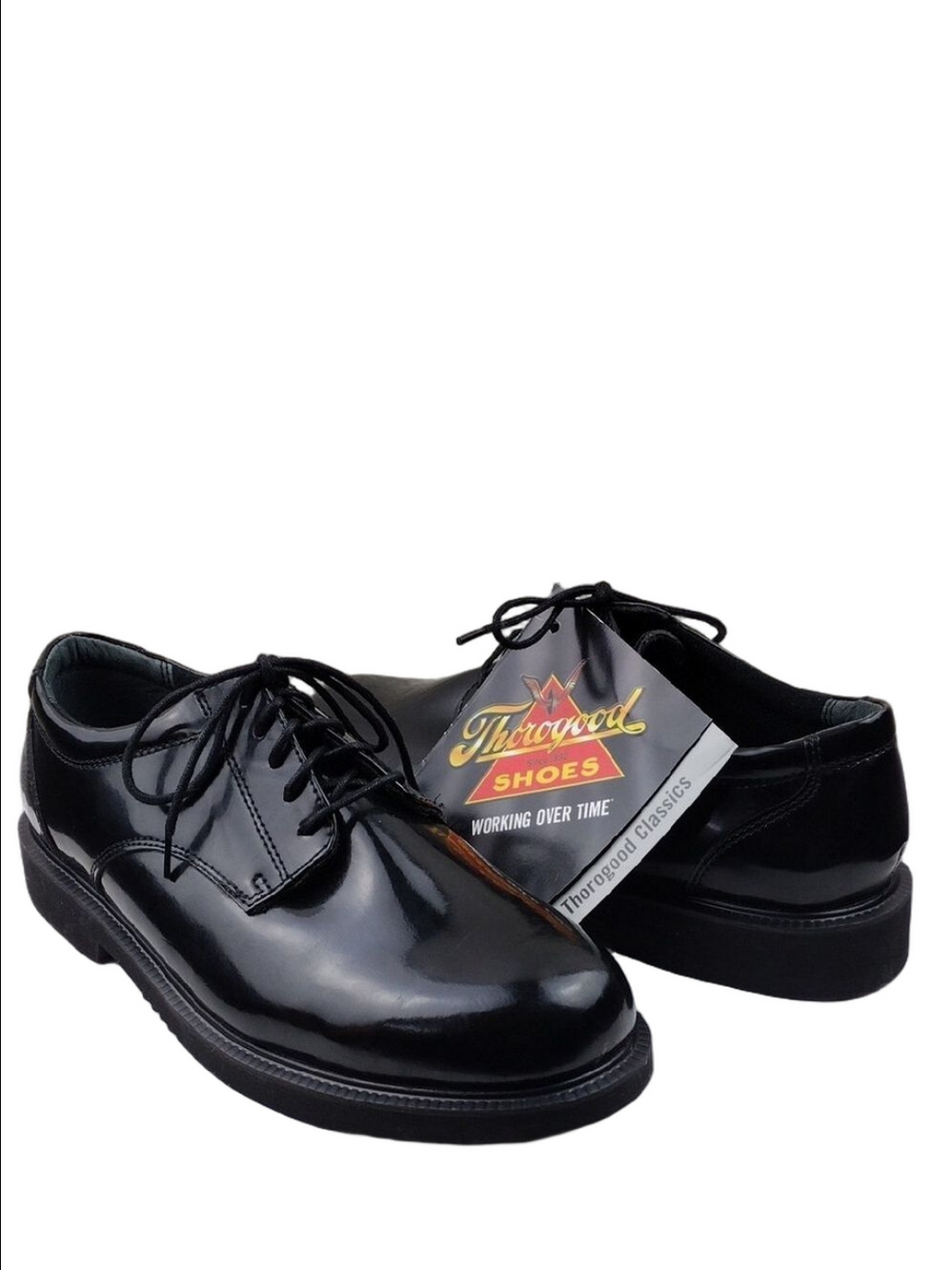 Thorogood Poromeric Black Patent Leather Almond Toe Lace Up Academy Oxford Shoe